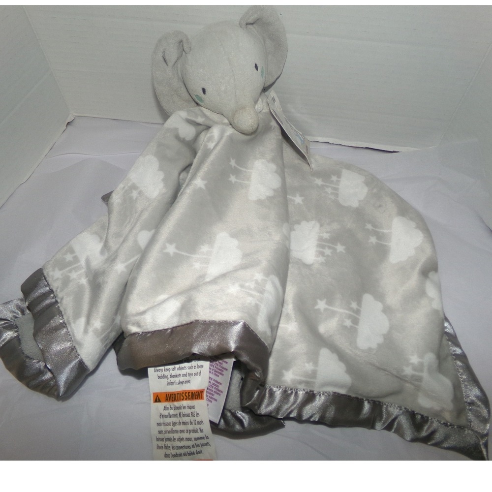 Parents Choice Lovie Blanket Gray Elephant Cloud Star Satin Trim